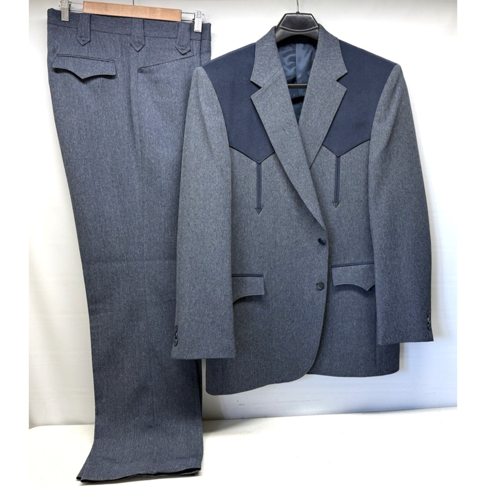 CIRCLE S Dallas TX 2pc Western Suit Dark Blue Poly Mens 46 L Pants
